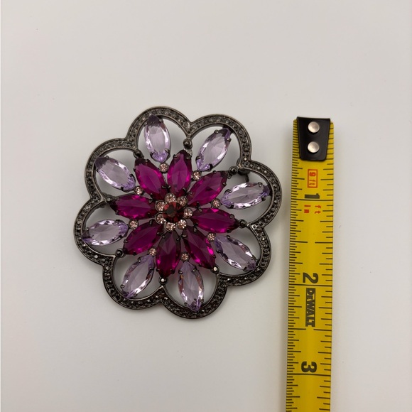 Amethyst & Rhodolite-Style Crystal Flower Statement Brooch - Picture 13 of 14